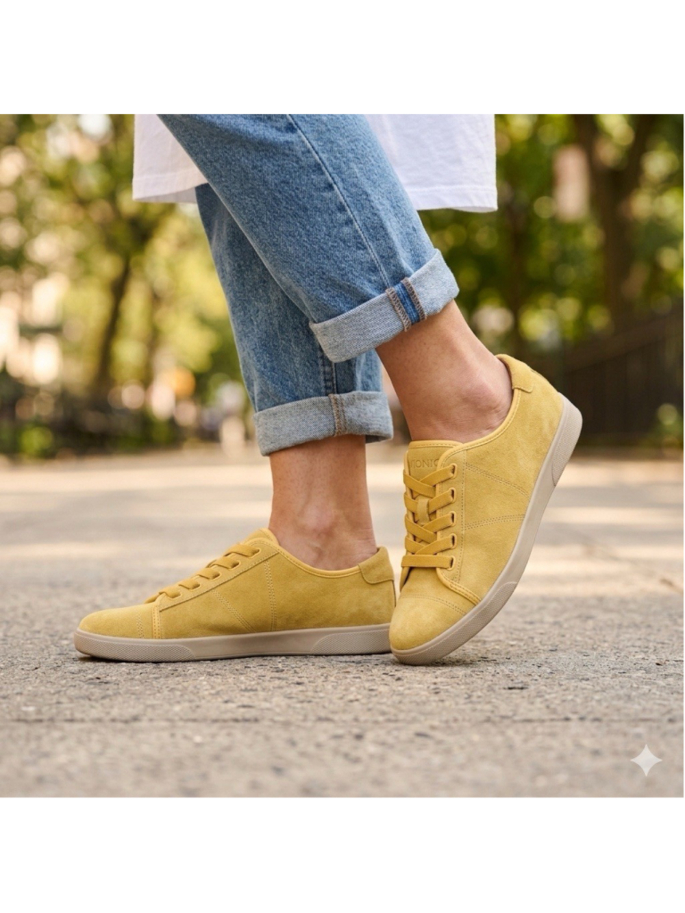 Vionic Women's Yellow Suede Sneakers Sz 8 Orthotic Arch Support Casual Shoes - Picture 2 of 9